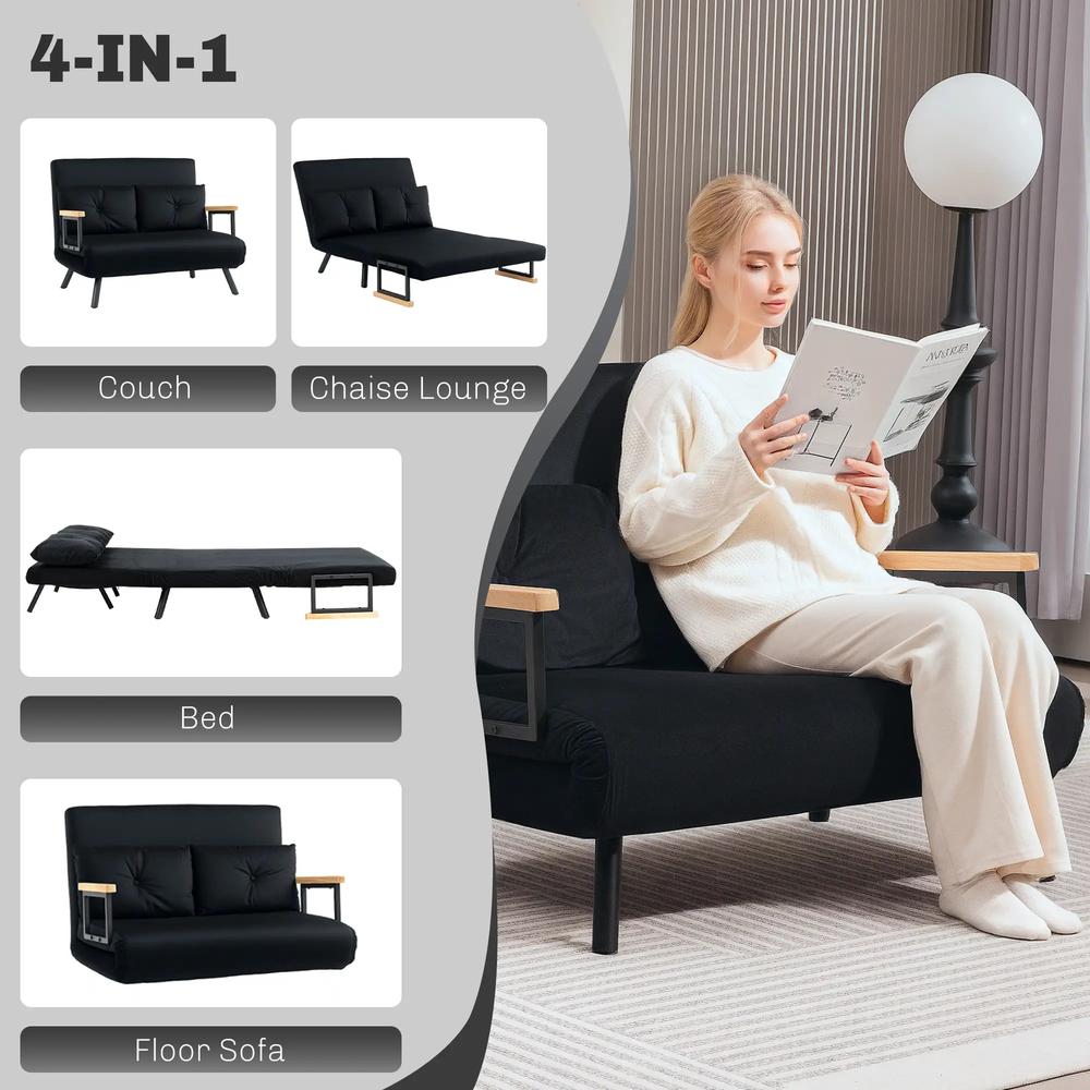 HOMCOM 4-in-1 Velvet-Feel Double Sofa Bed, with Pillows Additional View 15