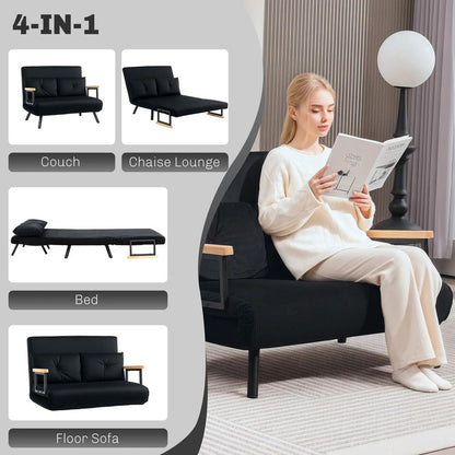 HOMCOM 4-in-1 Velvet-Feel Double Sofa Bed, with Pillows Additional View 15