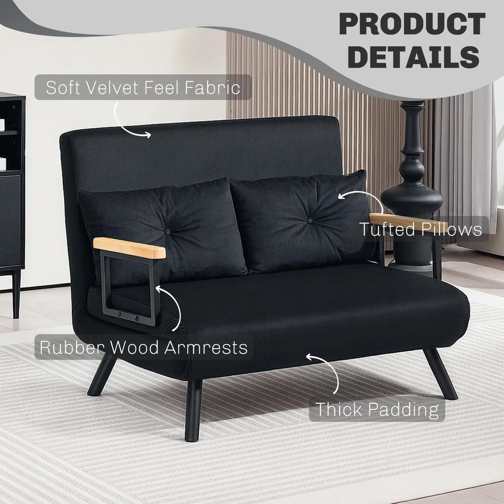 HOMCOM 4-in-1 Velvet-Feel Double Sofa Bed, with Pillows Additional View 17