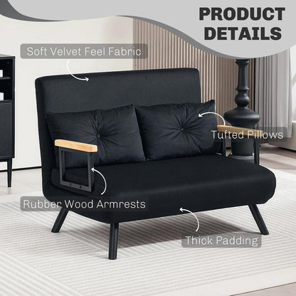 HOMCOM 4-in-1 Velvet-Feel Double Sofa Bed, with Pillows Additional View 17