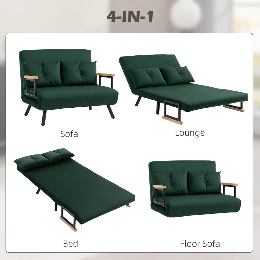 HOMCOM 4-in-1 Velvet-Feel Double Sofa Bed, with Pillows Additional View 27