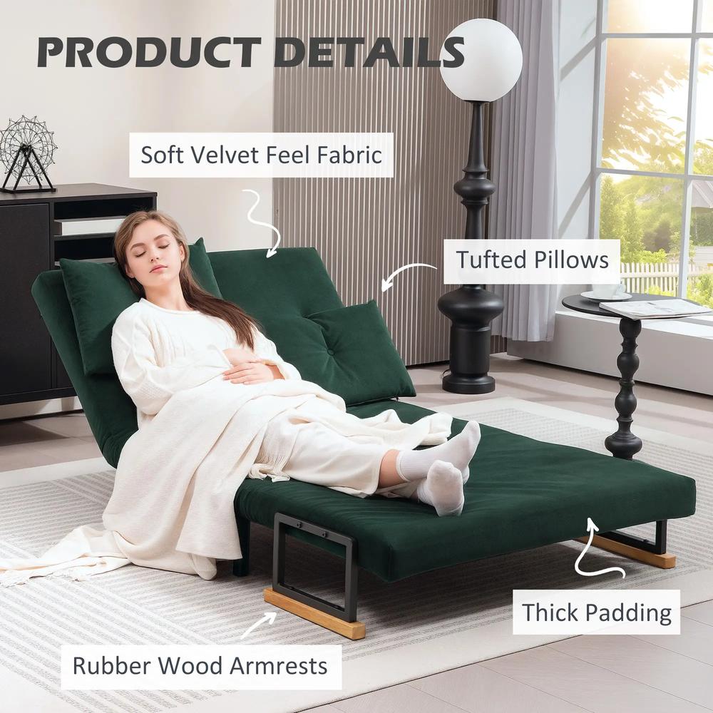 HOMCOM 4-in-1 Velvet-Feel Double Sofa Bed, with Pillows Additional View 29