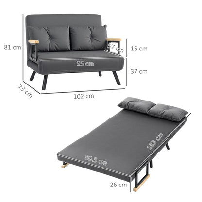 HOMCOM 4-in-1 Velvet-Feel Double Sofa Bed, with Pillows Additional View 3