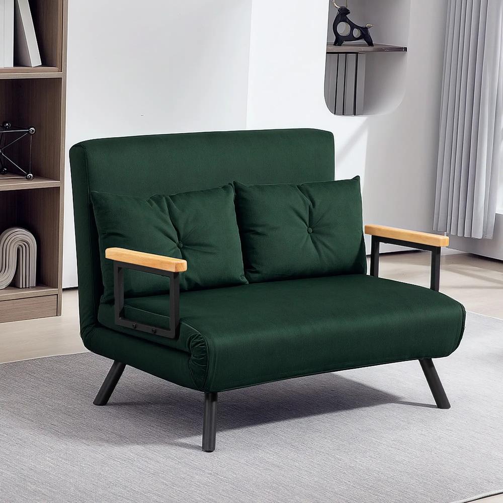 HOMCOM 4-in-1 Velvet-Feel Double Sofa Bed, with Pillows Additional View 34