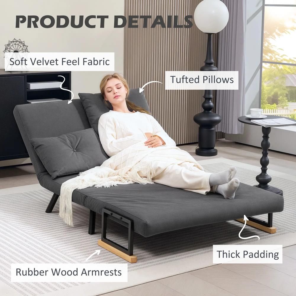 HOMCOM 4-in-1 Velvet-Feel Double Sofa Bed, with Pillows Additional View 6