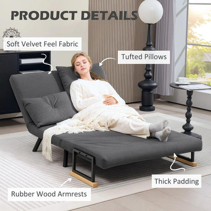 HOMCOM 4-in-1 Velvet-Feel Double Sofa Bed, with Pillows Additional View 6