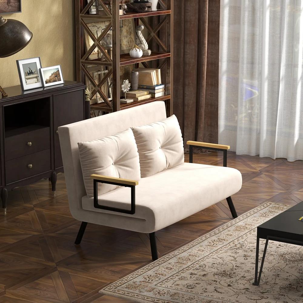 HOMCOM 4-in-1 Velvet-Feel Double Sofa Bed, with Pillows Additional View 52