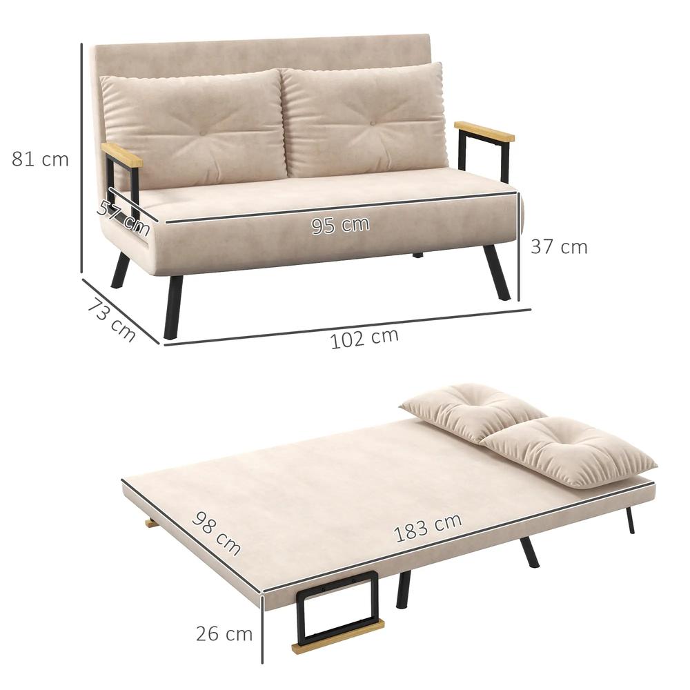 HOMCOM 4-in-1 Velvet-Feel Double Sofa Bed, with Pillows Additional View 53