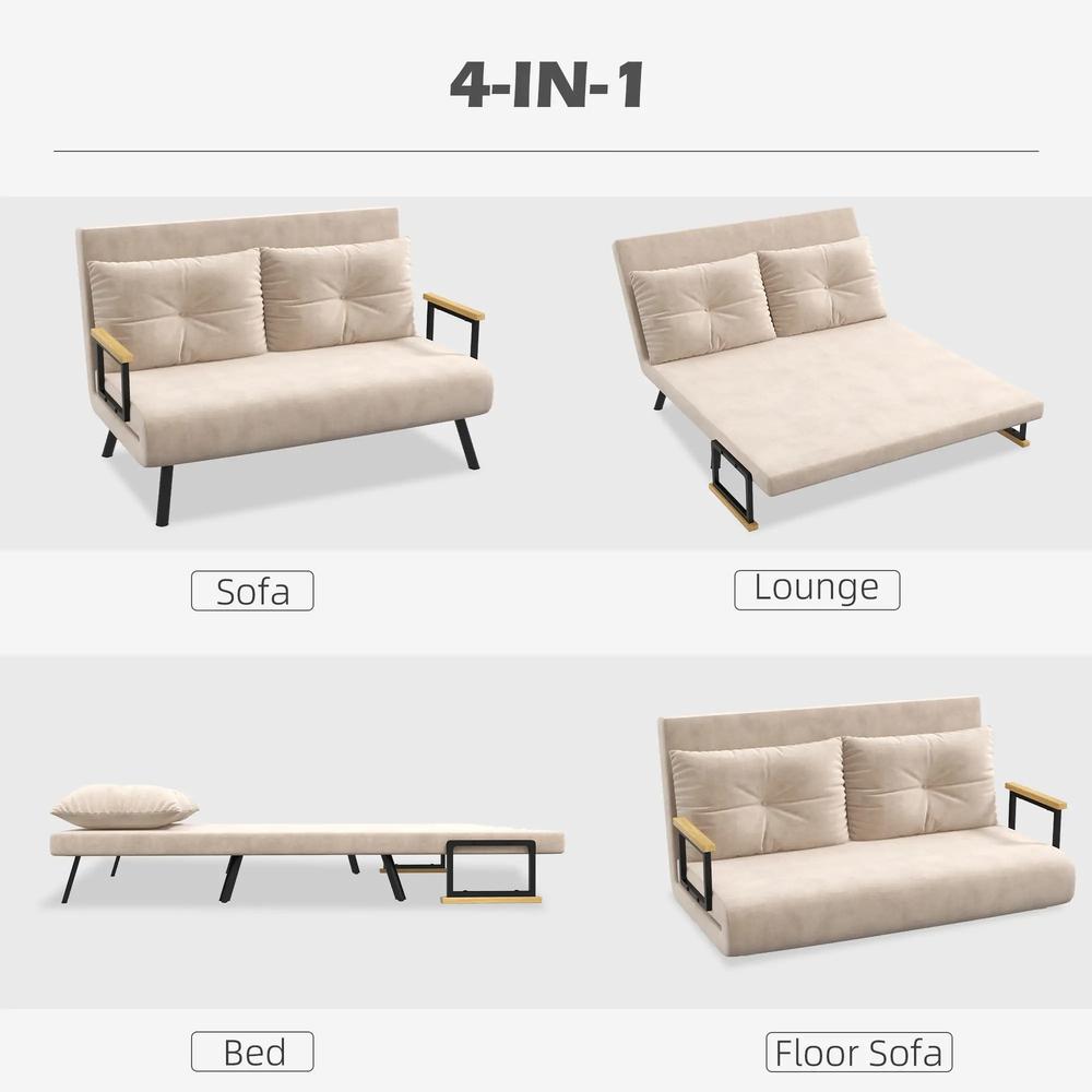 HOMCOM 4-in-1 Velvet-Feel Double Sofa Bed, with Pillows Additional View 54