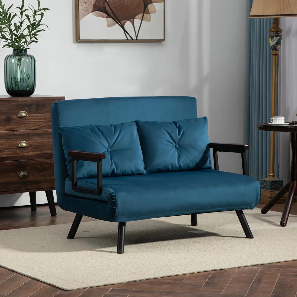HOMCOM 4-in-1 Velvet-Feel Double Sofa Bed, with Pillows Additional View 63