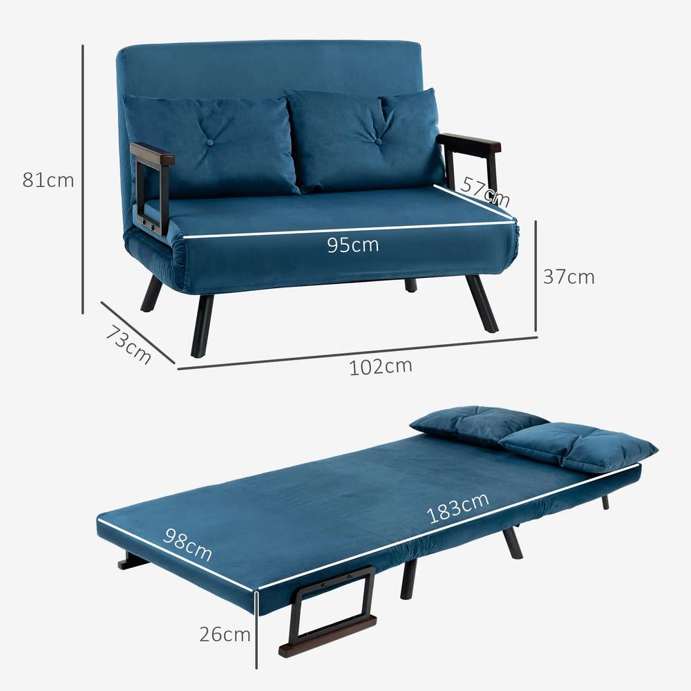 HOMCOM 4-in-1 Velvet-Feel Double Sofa Bed, with Pillows Additional View 64