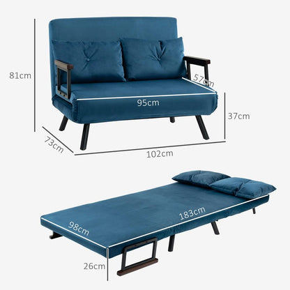 HOMCOM 4-in-1 Velvet-Feel Double Sofa Bed, with Pillows Additional View 64