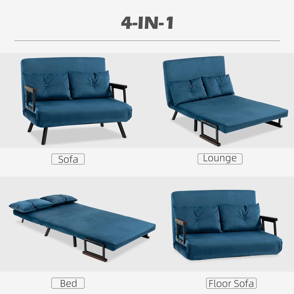 HOMCOM 4-in-1 Velvet-Feel Double Sofa Bed, with Pillows Additional View 65