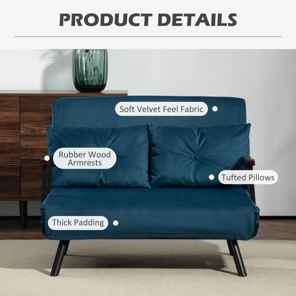 HOMCOM 4-in-1 Velvet-Feel Double Sofa Bed, with Pillows Additional View 67