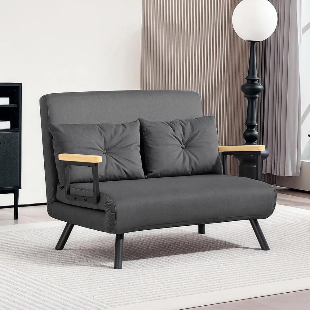 HOMCOM 4-in-1 Velvet-Feel Double Sofa Bed, with Pillows Additional View 8