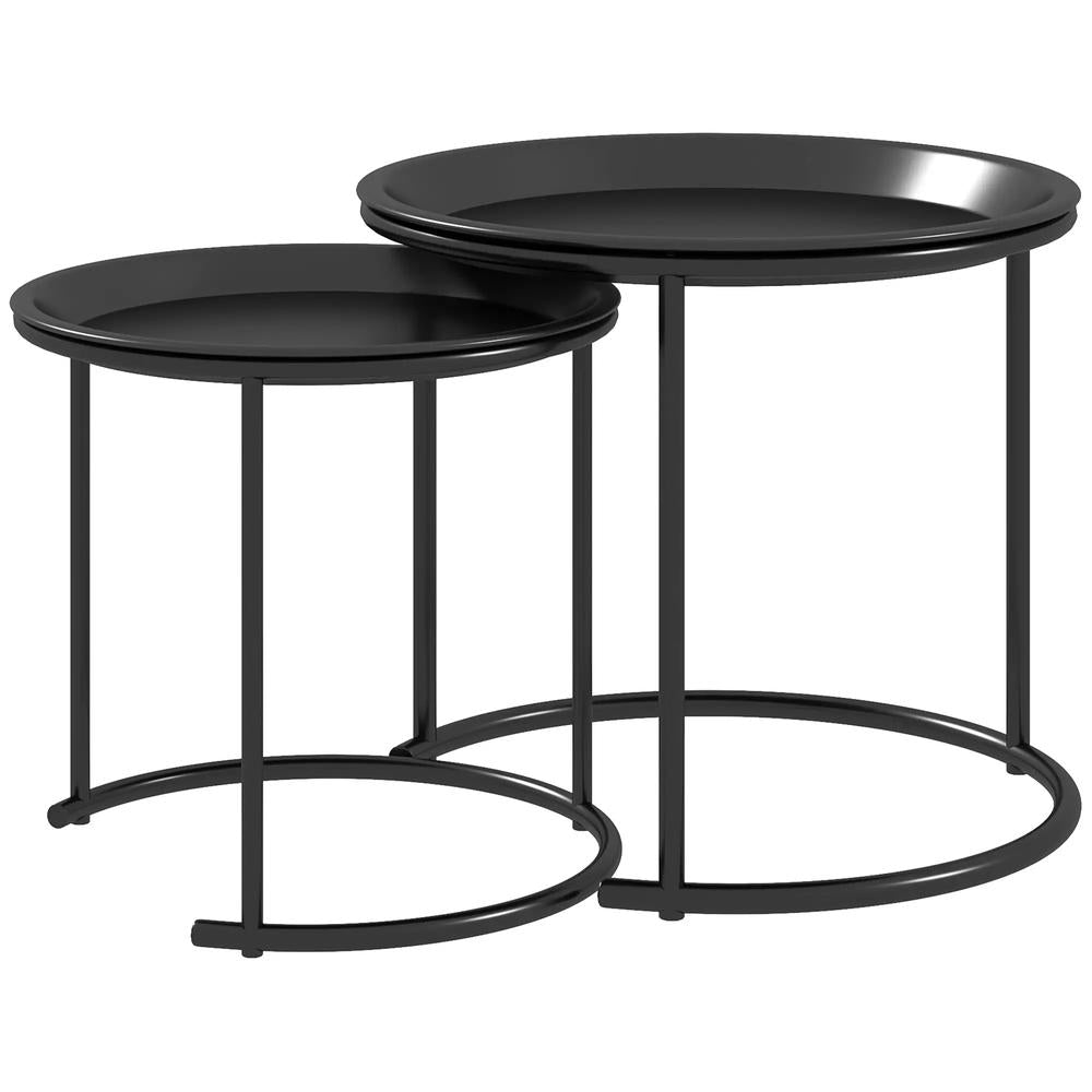 HOMCOM Nesting Tables Set of 2, Side End Table with Removable Tabletop Tray and Steel Frame for Living Room, Bedroom, Black Additional View 11