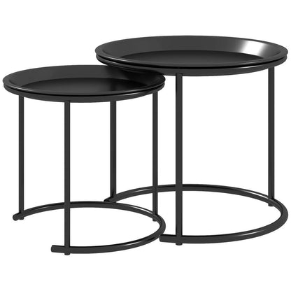 HOMCOM Nesting Tables Set of 2, Side End Table with Removable Tabletop Tray and Steel Frame for Living Room, Bedroom, Black Additional View 11