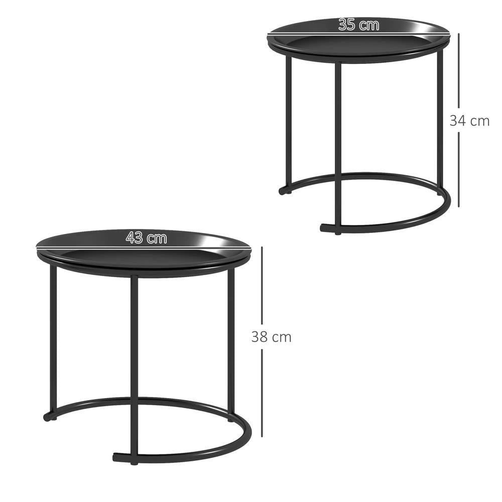 HOMCOM Nesting Tables Set of 2, Side End Table with Removable Tabletop Tray and Steel Frame for Living Room, Bedroom, Black Additional View 3