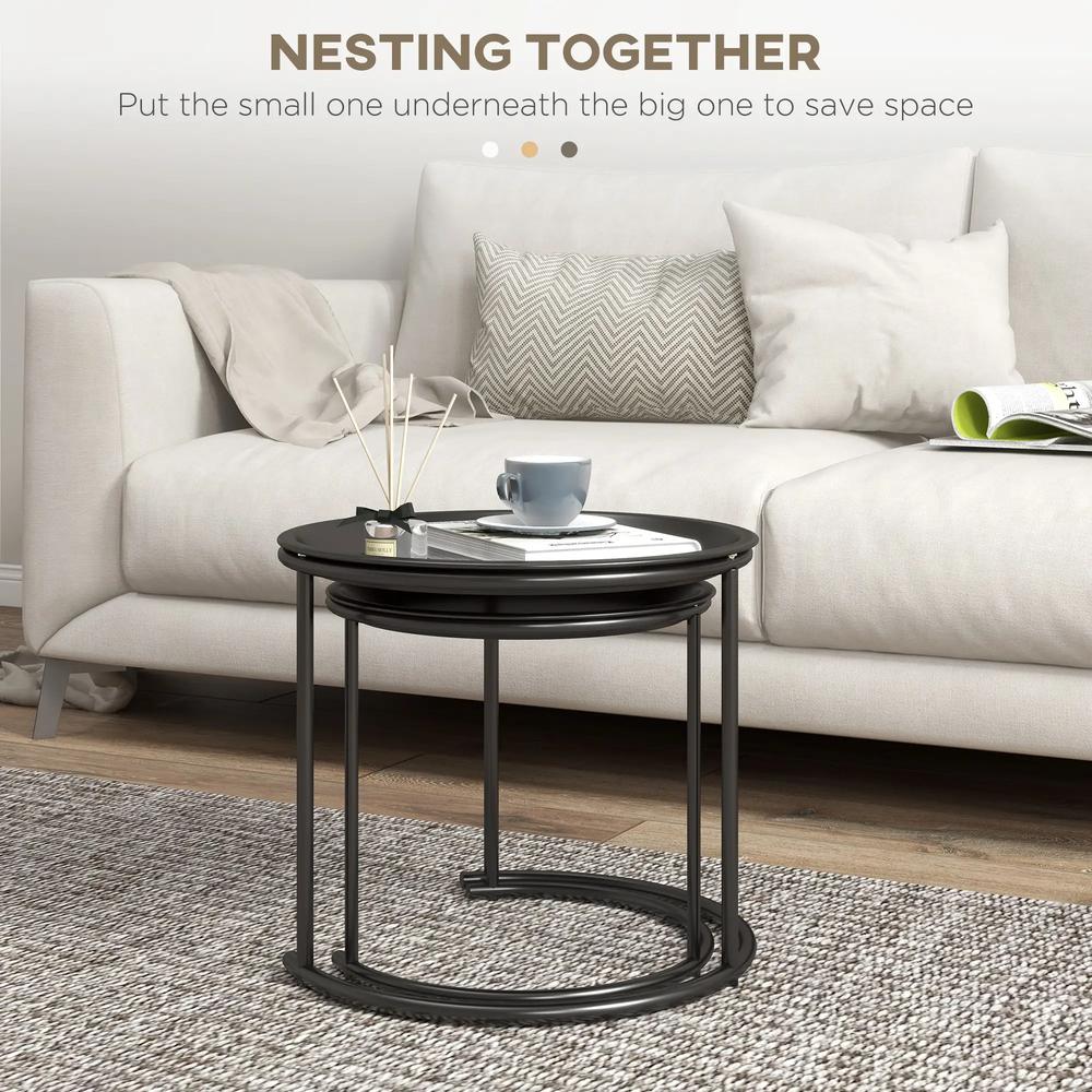HOMCOM Nesting Tables Set of 2, Side End Table with Removable Tabletop Tray and Steel Frame for Living Room, Bedroom, Black Additional View 4