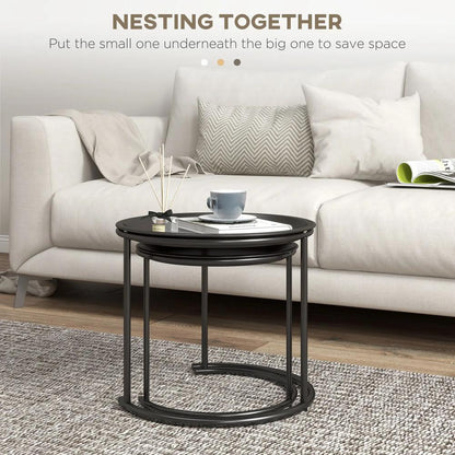 HOMCOM Nesting Tables Set of 2, Side End Table with Removable Tabletop Tray and Steel Frame for Living Room, Bedroom, Black Additional View 4