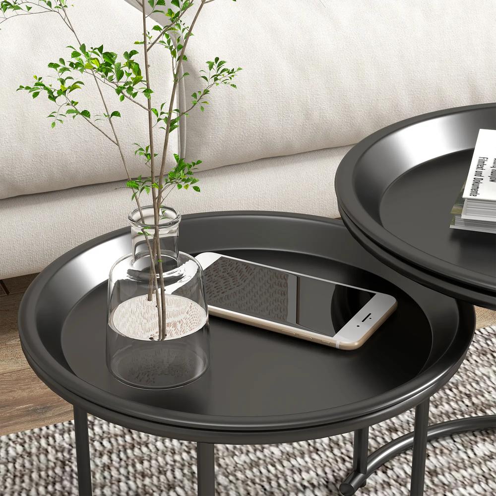HOMCOM Nesting Tables Set of 2, Side End Table with Removable Tabletop Tray and Steel Frame for Living Room, Bedroom, Black Additional View 8