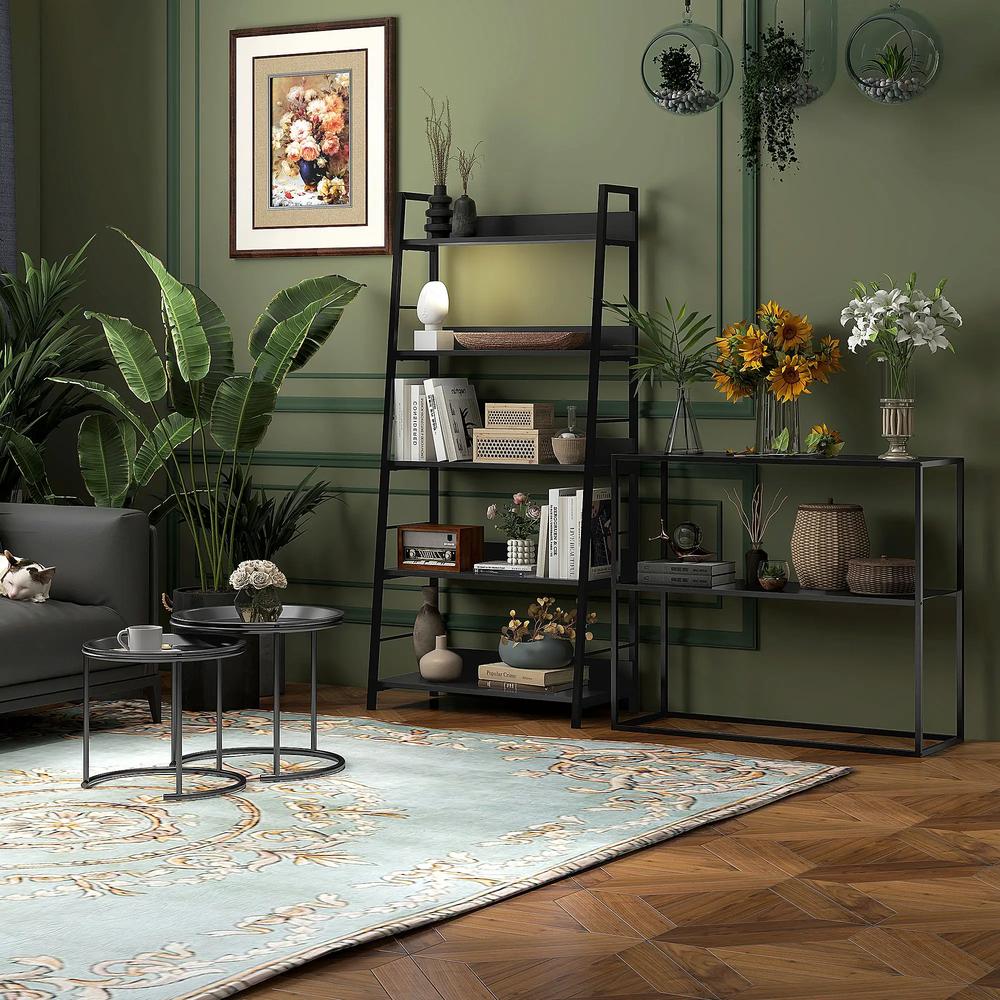 HOMCOM Nesting Tables Set of 2, Side End Table with Removable Tabletop Tray and Steel Frame for Living Room, Bedroom, Black Additional View 9
