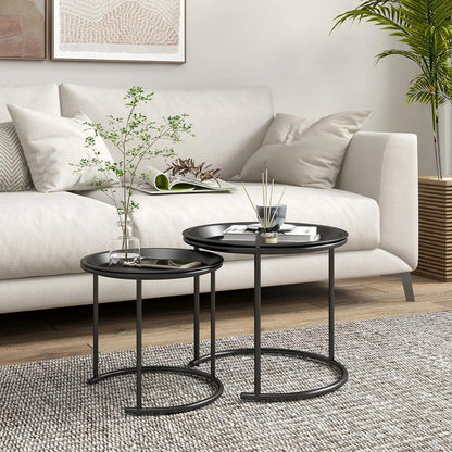 HOMCOM Nesting Tables Set of 2, Side End Table with Removable Tabletop Tray and Steel Frame for Living Room, Bedroom, Black Additional View 10