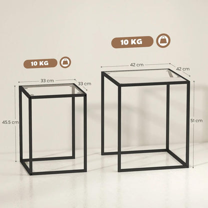 HOMCOM Nesting Tables Set of 2, Side End Table with Tempered Glass Top and Steel Frame for Living Room, Bedroom, Black Additional View 3