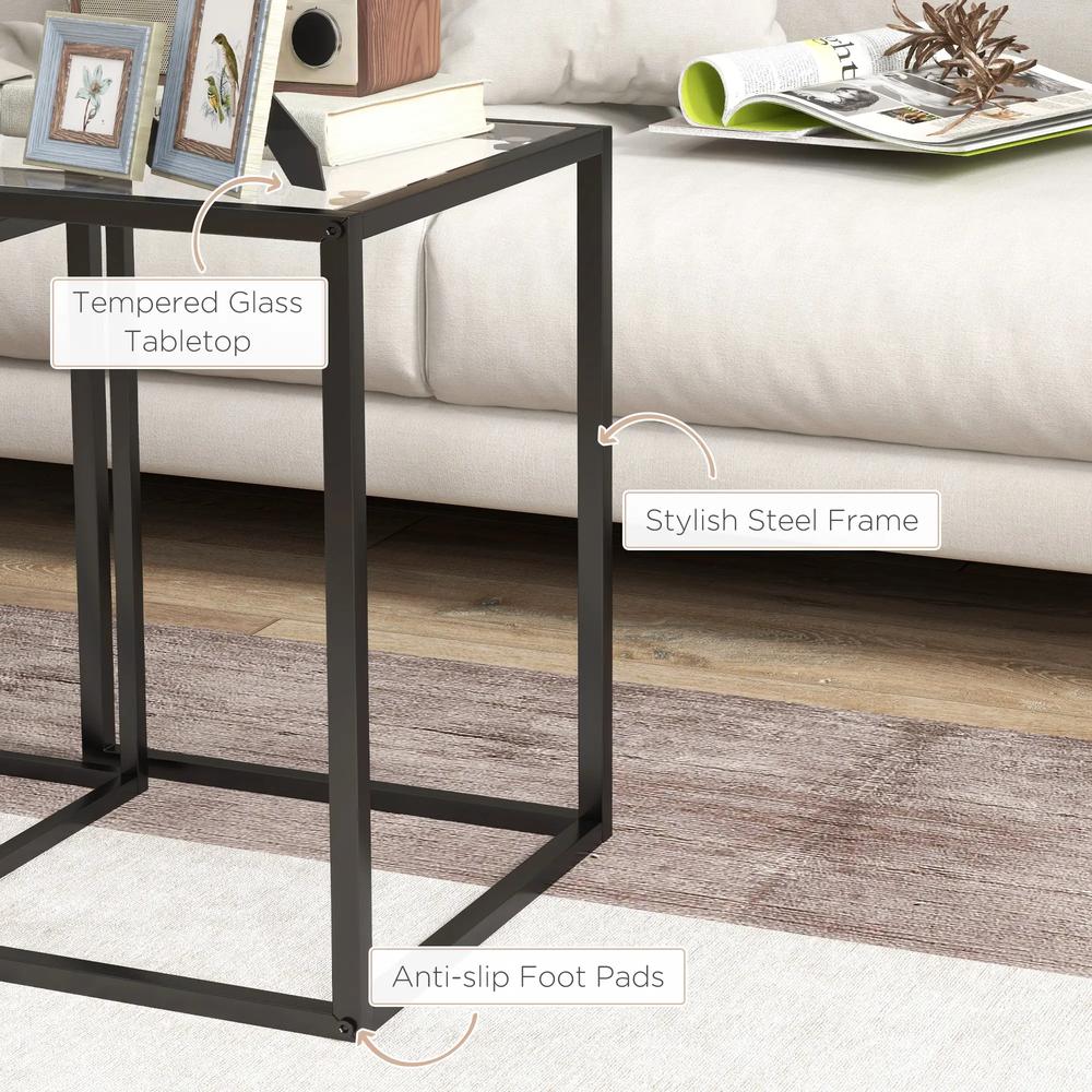 HOMCOM Nesting Tables Set of 2, Side End Table with Tempered Glass Top and Steel Frame for Living Room, Bedroom, Black Additional View 5