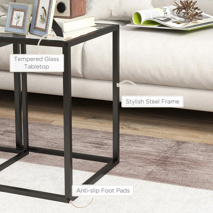 HOMCOM Nesting Tables Set of 2, Side End Table with Tempered Glass Top and Steel Frame for Living Room, Bedroom, Black Additional View 5