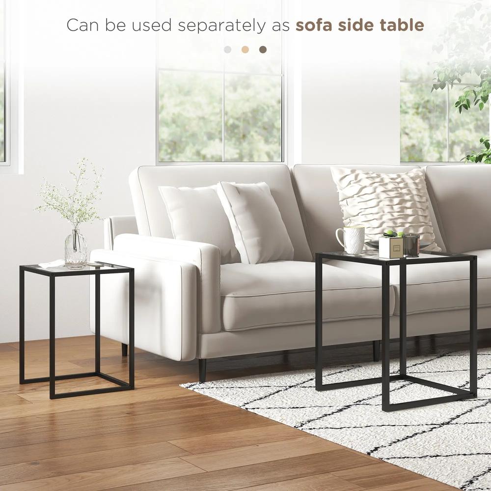 HOMCOM Nesting Tables Set of 2, Side End Table with Tempered Glass Top and Steel Frame for Living Room, Bedroom, Black Additional View 6
