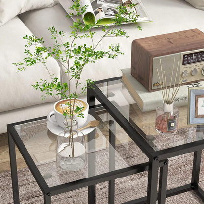 HOMCOM Nesting Tables Set of 2, Side End Table with Tempered Glass Top and Steel Frame for Living Room, Bedroom, Black Additional View 8
