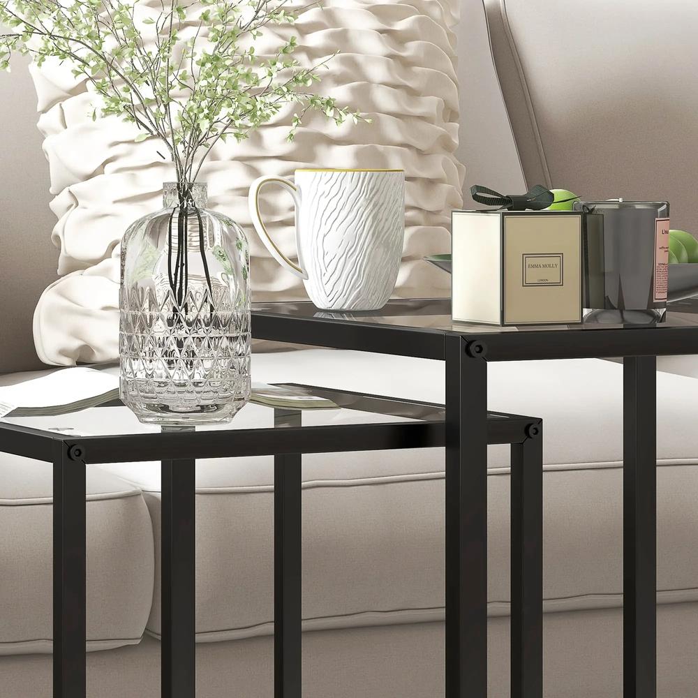 HOMCOM Nesting Tables Set of 2, Side End Table with Tempered Glass Top and Steel Frame for Living Room, Bedroom, Black Additional View 9