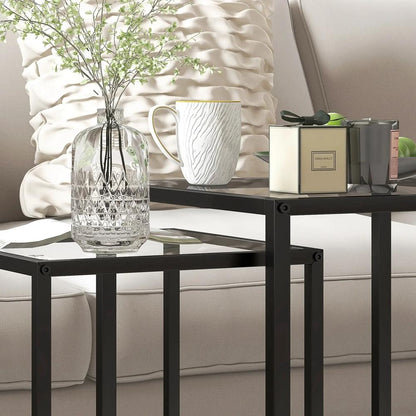 HOMCOM Nesting Tables Set of 2, Side End Table with Tempered Glass Top and Steel Frame for Living Room, Bedroom, Black Additional View 9