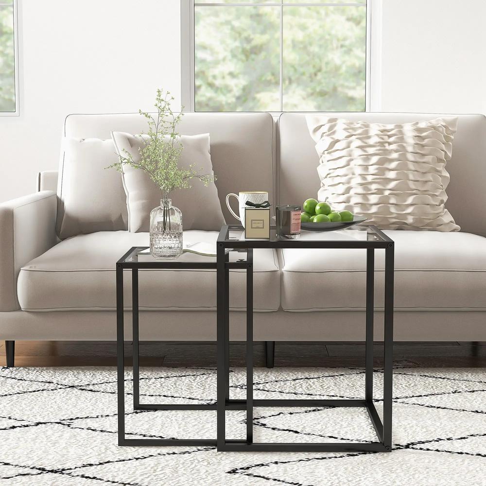 HOMCOM Nesting Tables Set of 2, Side End Table with Tempered Glass Top and Steel Frame for Living Room, Bedroom, Black Additional View 10
