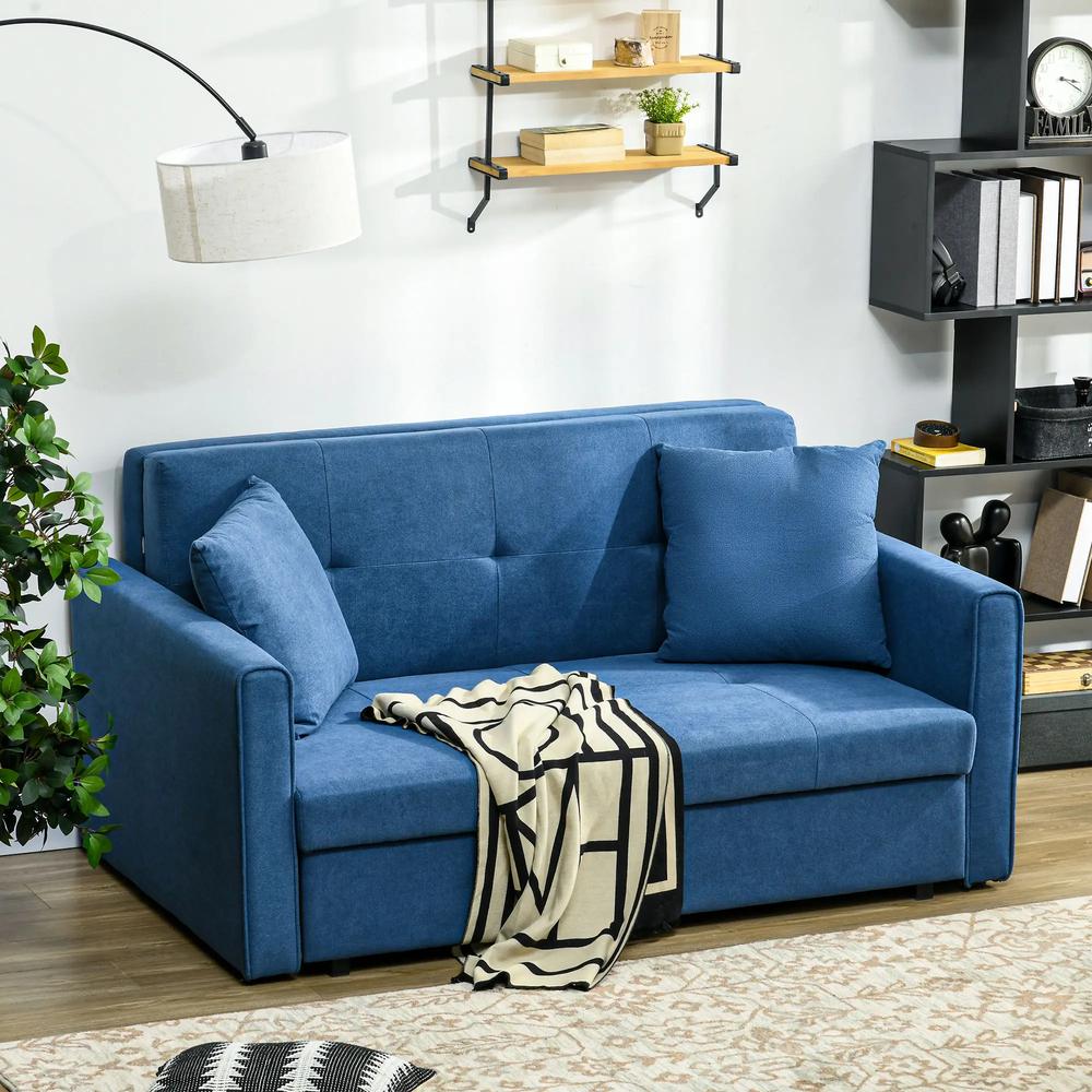 HOMCOM 2 Seater Sofa Bed with Hidden Storage, Pull Out Convertible Bed Settee, Modern Snow Flannel Loveseat Sofa Sleeper with 2 Cushions for Living Room, Guest Room Additional View 2
