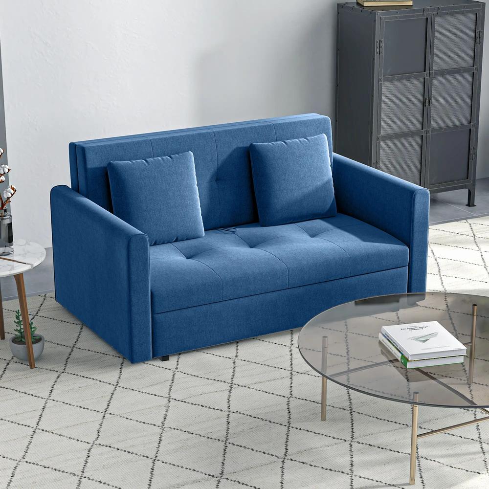 HOMCOM 2 Seater Sofa Bed with Hidden Storage, Pull Out Convertible Bed Settee, Modern Snow Flannel Loveseat Sofa Sleeper with 2 Cushions for Living Room, Guest Room Additional View 11