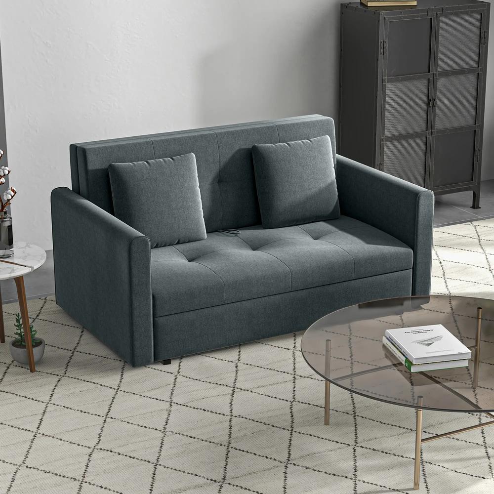 HOMCOM 2 Seater Sofa Bed with Hidden Storage, Pull Out Convertible Bed Settee, Modern Snow Flannel Loveseat Sofa Sleeper with 2 Cushions for Living Room, Guest Room Additional View 14