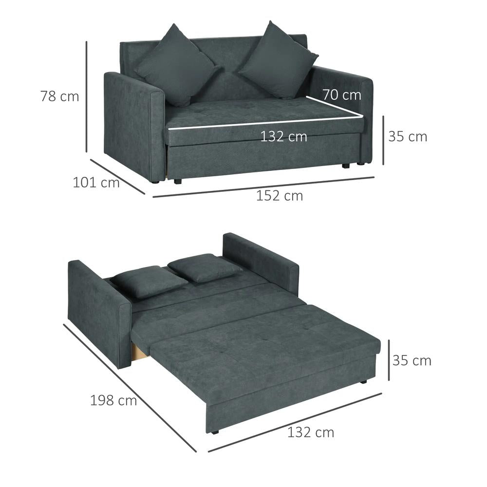 HOMCOM 2 Seater Sofa Bed with Hidden Storage, Pull Out Convertible Bed Settee, Modern Snow Flannel Loveseat Sofa Sleeper with 2 Cushions for Living Room, Guest Room Additional View 15