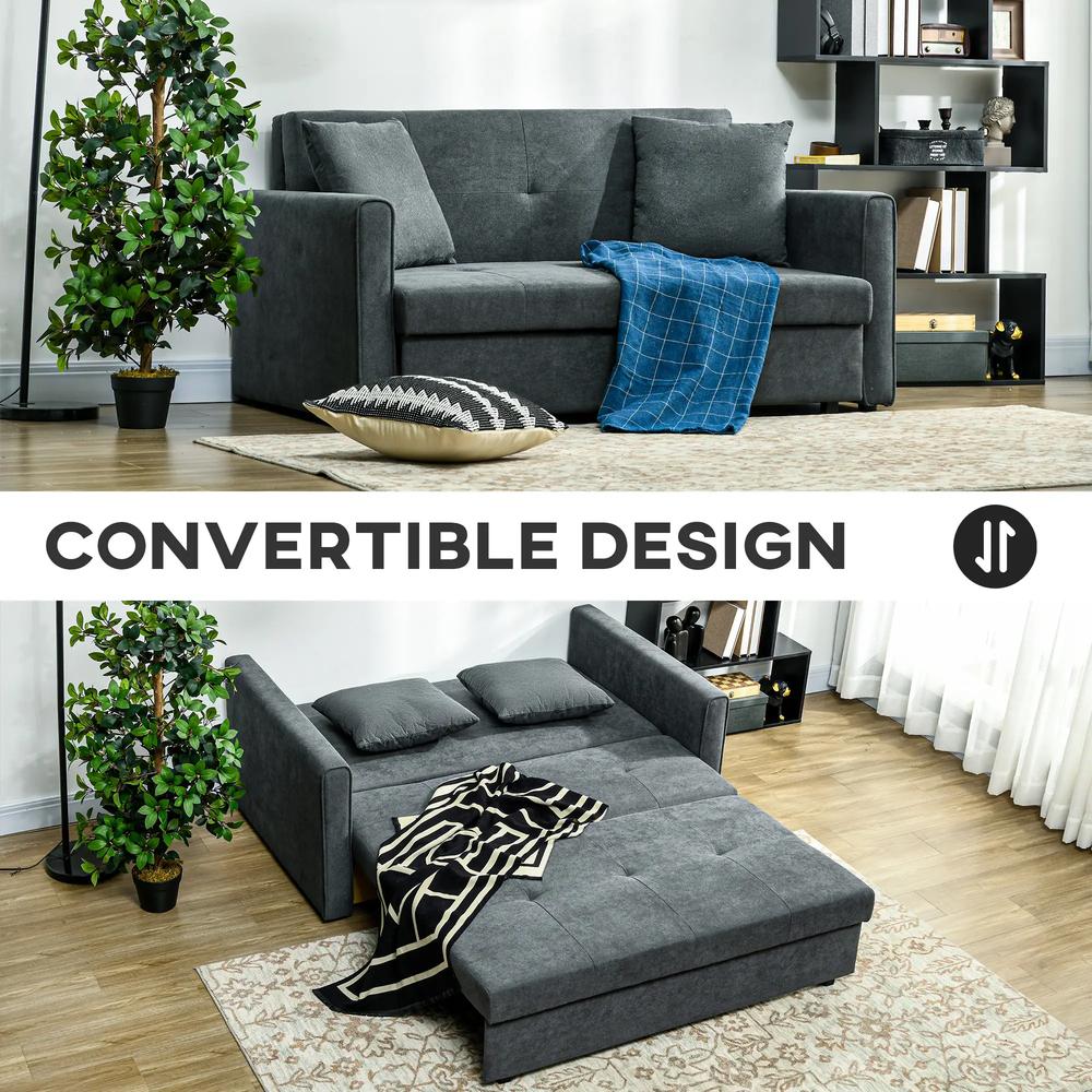 HOMCOM 2 Seater Sofa Bed with Hidden Storage, Pull Out Convertible Bed Settee, Modern Snow Flannel Loveseat Sofa Sleeper with 2 Cushions for Living Room, Guest Room Additional View 16