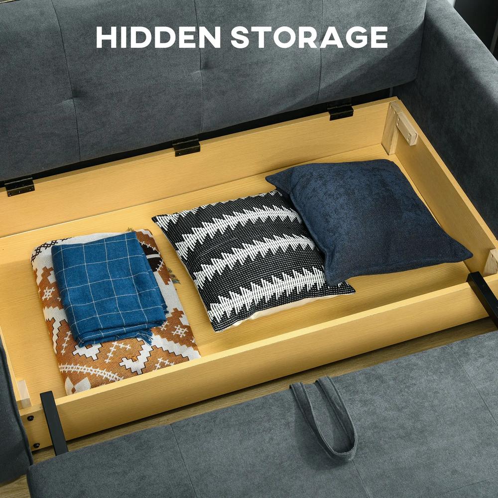 HOMCOM 2 Seater Sofa Bed with Hidden Storage, Pull Out Convertible Bed Settee, Modern Snow Flannel Loveseat Sofa Sleeper with 2 Cushions for Living Room, Guest Room Additional View 17