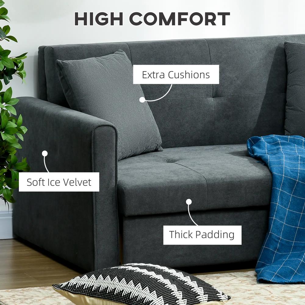 HOMCOM 2 Seater Sofa Bed with Hidden Storage, Pull Out Convertible Bed Settee, Modern Snow Flannel Loveseat Sofa Sleeper with 2 Cushions for Living Room, Guest Room Additional View 18