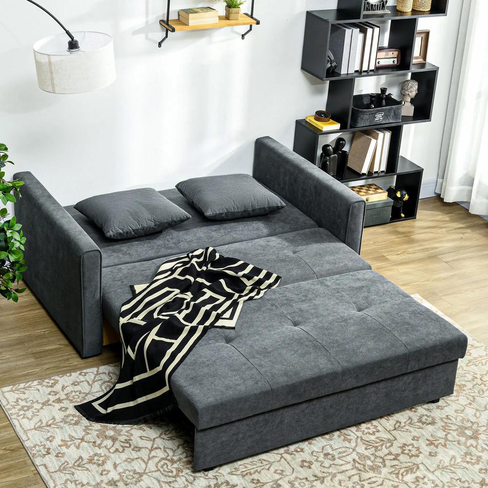 HOMCOM 2 Seater Sofa Bed with Hidden Storage, Pull Out Convertible Bed Settee, Modern Snow Flannel Loveseat Sofa Sleeper with 2 Cushions for Living Room, Guest Room Additional View 19