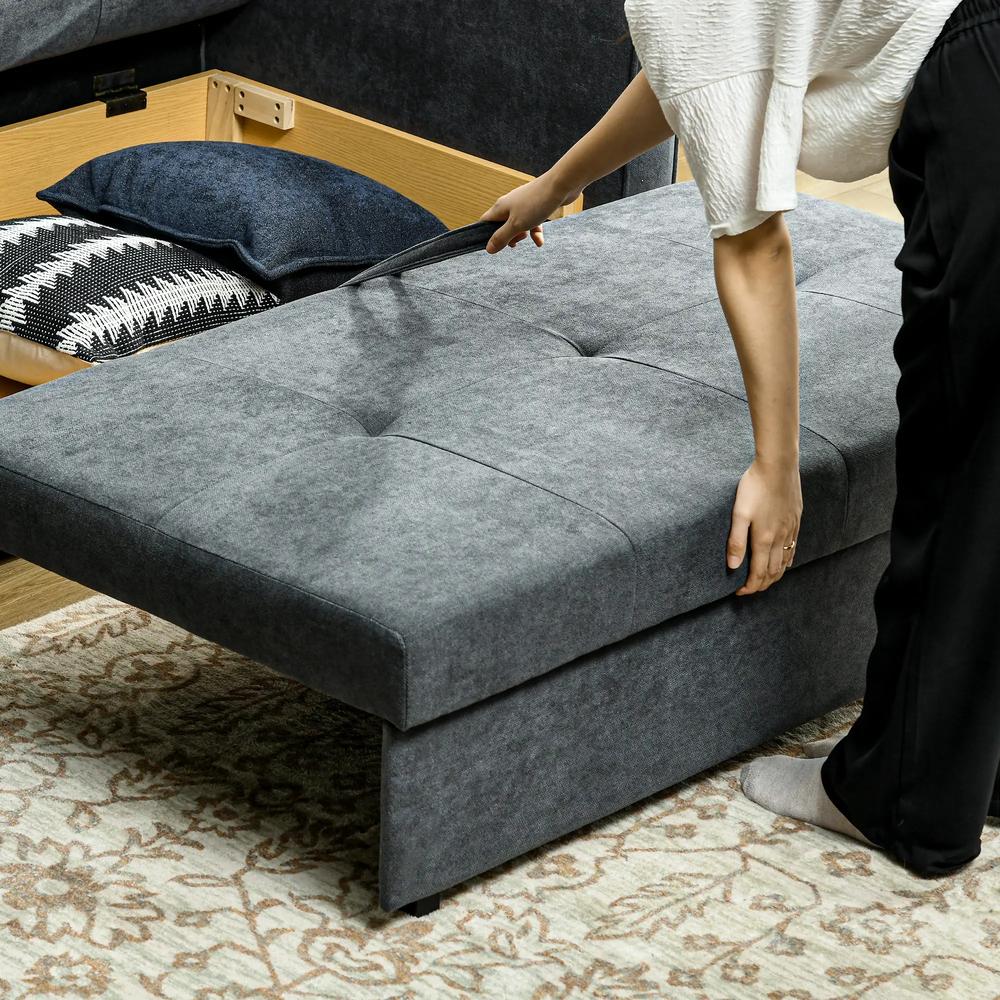 HOMCOM 2 Seater Sofa Bed with Hidden Storage, Pull Out Convertible Bed Settee, Modern Snow Flannel Loveseat Sofa Sleeper with 2 Cushions for Living Room, Guest Room Additional View 20