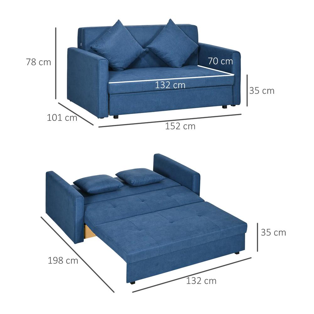 HOMCOM 2 Seater Sofa Bed with Hidden Storage, Pull Out Convertible Bed Settee, Modern Snow Flannel Loveseat Sofa Sleeper with 2 Cushions for Living Room, Guest Room Additional View 3