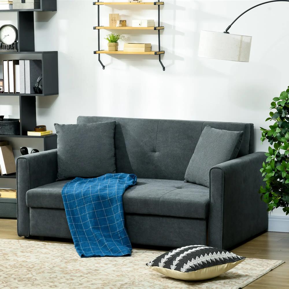 HOMCOM 2 Seater Sofa Bed with Hidden Storage, Pull Out Convertible Bed Settee, Modern Snow Flannel Loveseat Sofa Sleeper with 2 Cushions for Living Room, Guest Room Additional View 22