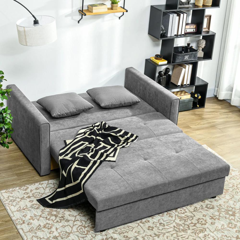 HOMCOM 2 Seater Sofa Bed with Hidden Storage, Pull Out Convertible Bed Settee, Modern Snow Flannel Loveseat Sofa Sleeper with 2 Cushions for Living Room, Guest Room Additional View 25