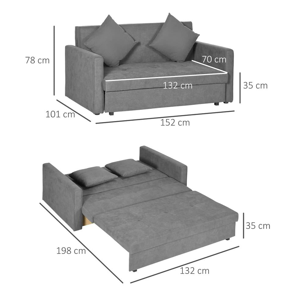 HOMCOM 2 Seater Sofa Bed with Hidden Storage, Pull Out Convertible Bed Settee, Modern Snow Flannel Loveseat Sofa Sleeper with 2 Cushions for Living Room, Guest Room Additional View 26