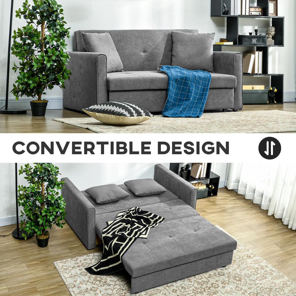 HOMCOM 2 Seater Sofa Bed with Hidden Storage, Pull Out Convertible Bed Settee, Modern Snow Flannel Loveseat Sofa Sleeper with 2 Cushions for Living Room, Guest Room Additional View 27