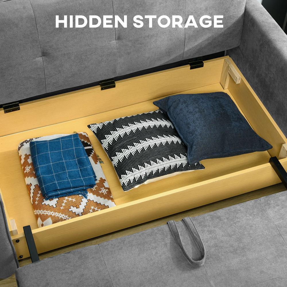 HOMCOM 2 Seater Sofa Bed with Hidden Storage, Pull Out Convertible Bed Settee, Modern Snow Flannel Loveseat Sofa Sleeper with 2 Cushions for Living Room, Guest Room Additional View 28